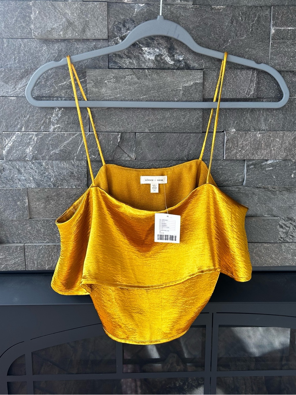 NWT Silence + Noise Marigold Satin Tiered Crop Tank Top